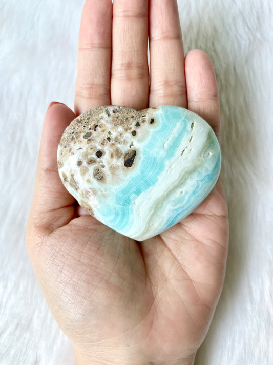 Blue Pebble Caribbean Calcite Heart