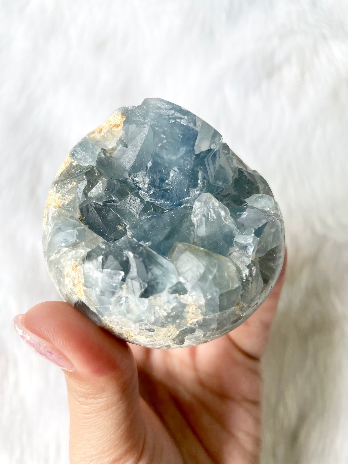 Dark Blue Gemmy Celestine Crystal Geode Sphere