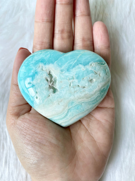 Beautiful Bright Blue Caribbean Calcite Heart