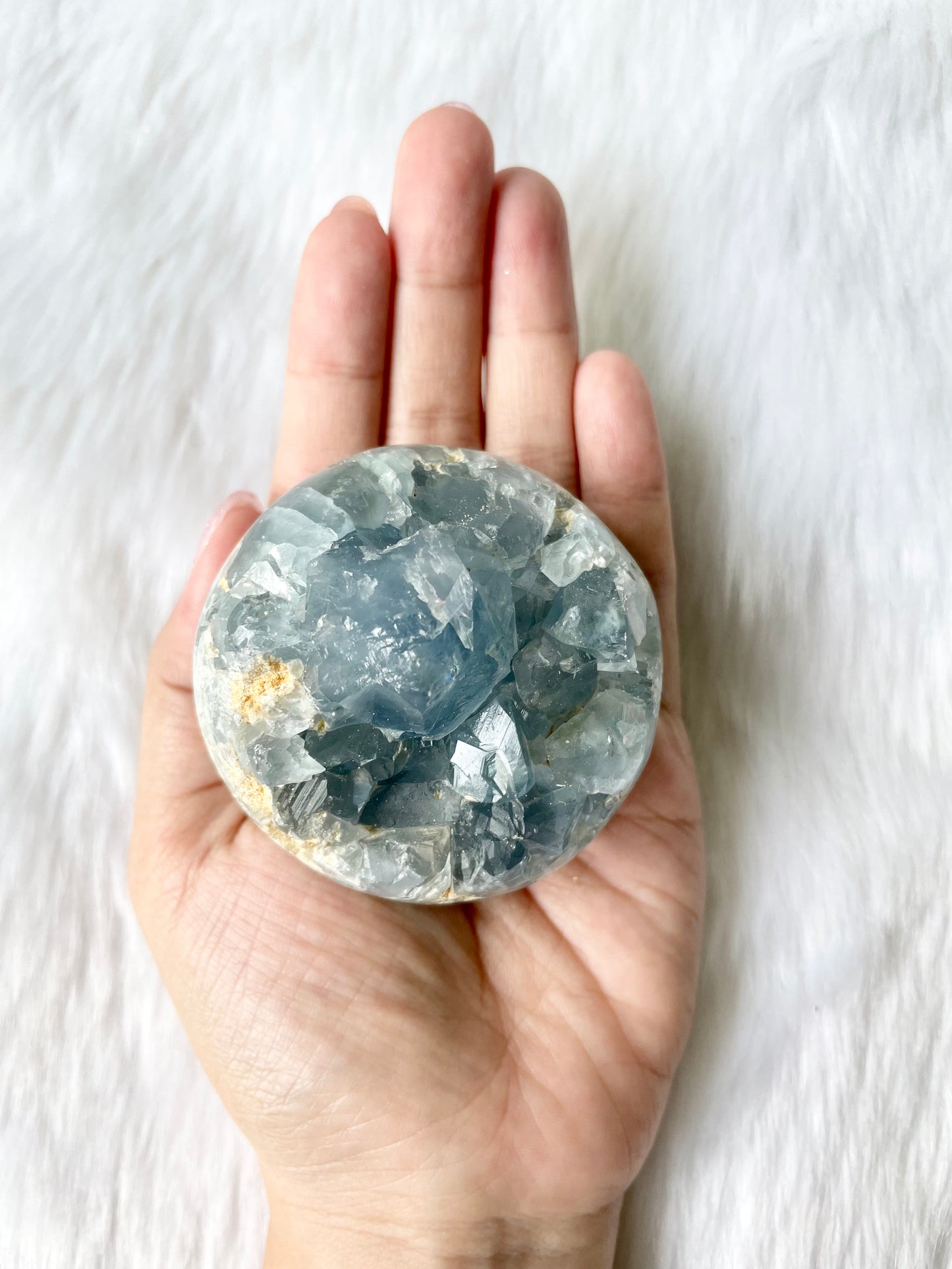 Dark Blue Gemmy Celestine Crystal Geode Sphere